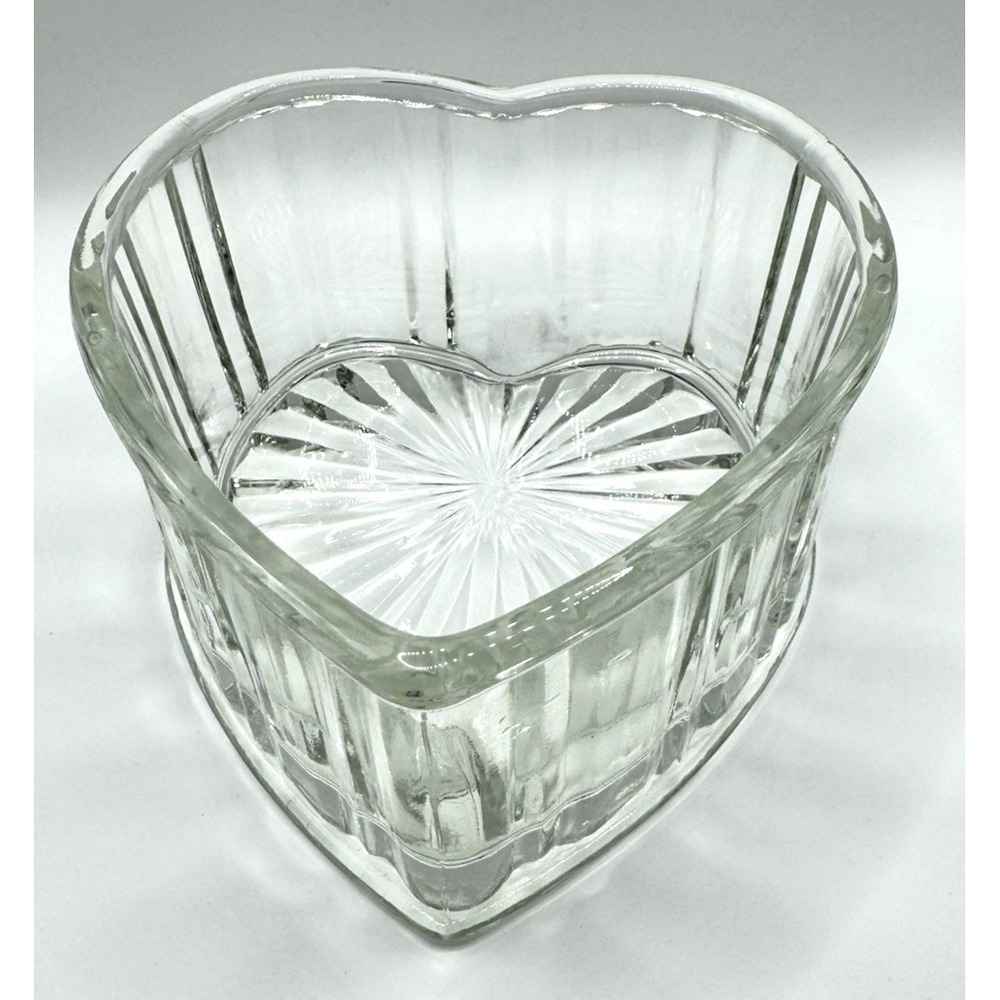 Heart Shaped Clear Pressed Glass Bowl Dish | Candy Trinket Vanity Decor